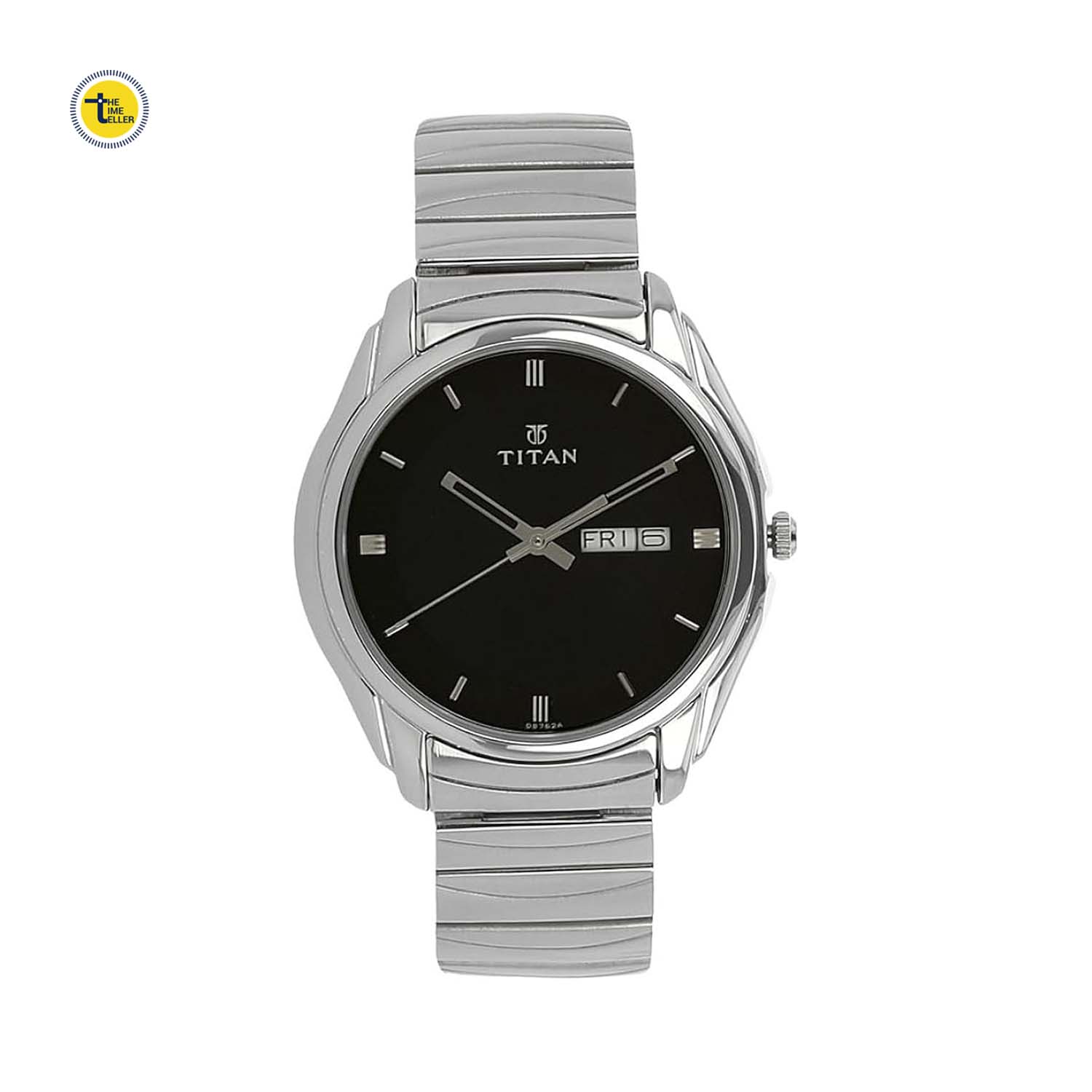 Titan Karishma Quartz Analog with Day and Date Black Dial Silver Stainless Steel Strap Watch for Unisex - NT1578SM04
